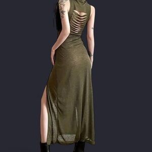 Y2k Olive Green Maxi Dress